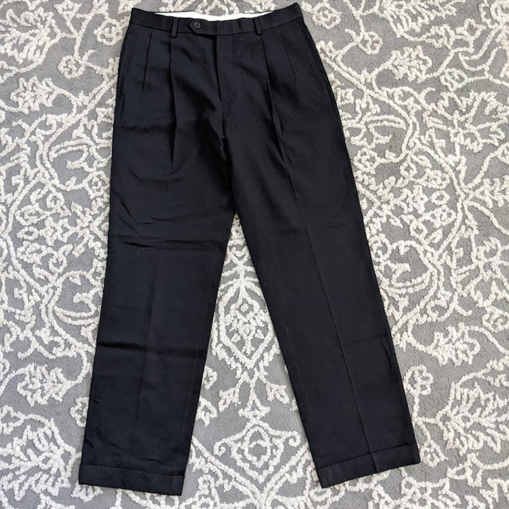 Brooks Brothers 1818 Madison Fit Wool Flannel Trousers, 33x32, Black